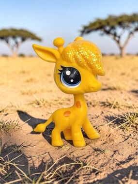 littlest pet shop # 3 lofty sunglow orange & yellow giraffe with blue eyes